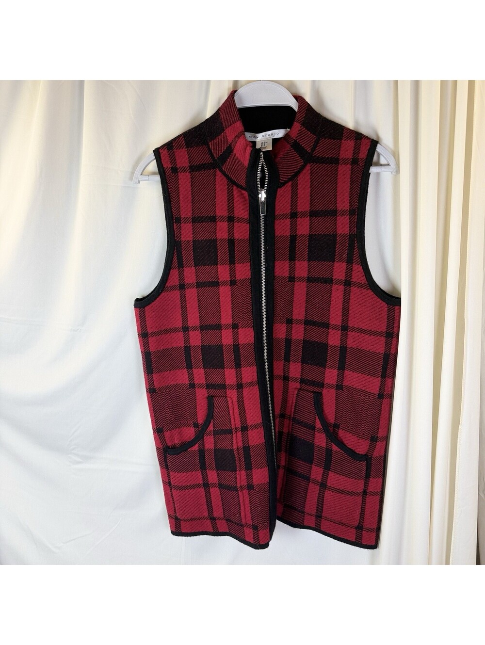 Max Studio Women’s Zip Front Buffalo Plaid Best Blend Reversible Med Fall